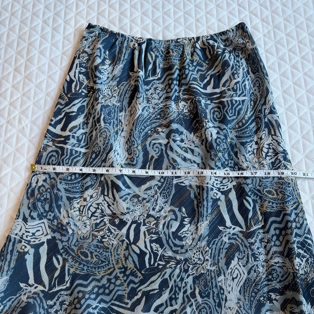 VTG Chadwick’s Silk A-Line Skirt Sz 12 Blue Gold Metallic Abstract Art To Wear - Picture 13 of 14